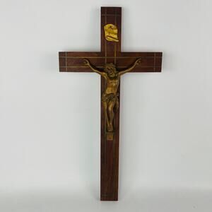 Vintage Wood Metal Jesus Cross Crucifix 15"